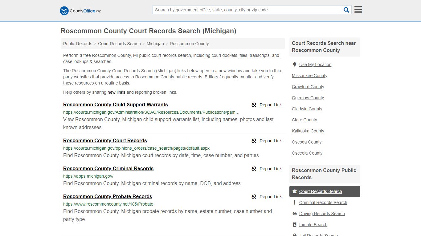 Roscommon County Court Records Search (Michigan) - County Office